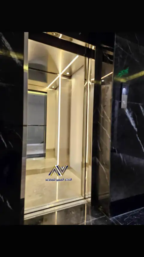 Cabin with black marble wall, LED lighting and logo