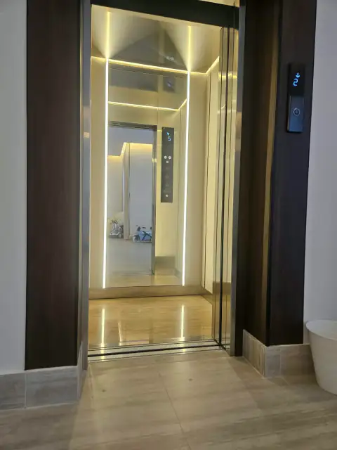 Cabin with LED lighting seen from the landing